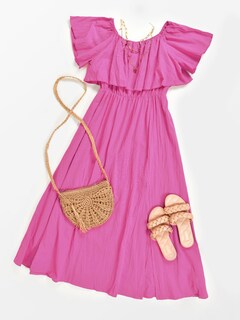 Foto 5 | Foto 5 | Vestido Largo Cupshe Para Mujer, Cuello Descubierto, Manga Corta, Fucsia - Venta Internacional.