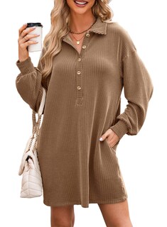 Foto 1 | Foto 1 | Vestido Alvaq Otoño 2024 Para Mujer Con Botones Y Manga Larga, Marrón - Venta Internacional.