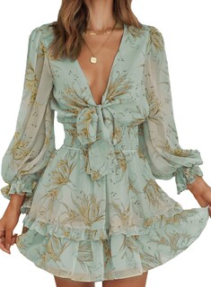 Foto 1 | Foto 1 | Vestido Alvaq Con Estampado Floral De Verano Y Primavera Con Cuello En V Para Mujer - Venta Internacional.