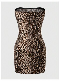 Foto 2 | Foto 2 | Vestido Ajustado Floerns Para Mujer, Estampado De Leopardo, Sin Mangas, Marrón - Venta Internacional.