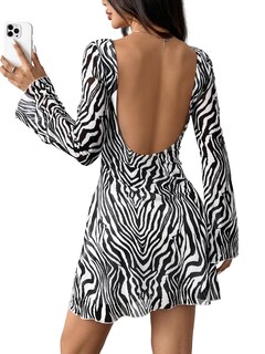Foto 1 | Foto 1 | Vestido Wdirara Y2k Con Estampado De Leopardo Y Campana De Malla De Manga Larga Para Mujer - Venta Internacional.