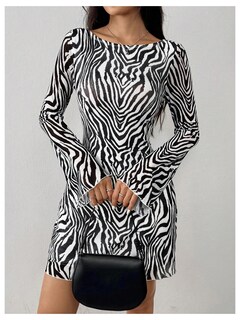 Foto 2 | Foto 2 | Vestido Wdirara Y2k Con Estampado De Leopardo Y Campana De Malla De Manga Larga Para Mujer - Venta Internacional.