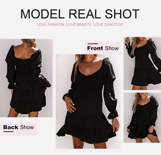 Foto 4 | Foto 4 | Vestido De Verano Dokotoo Con Hombros Descubiertos Y Cuello En V Para Mujer, Negro - Venta Internacional.