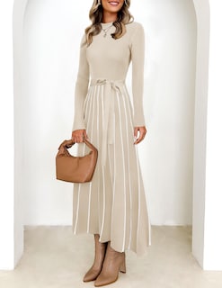 Foto 3 | Foto 3 | Vestido Tipo Suéter Zesica Para Mujer, Otoño 2024, Cuello Alto, Punto Acanalado - Venta Internacional.