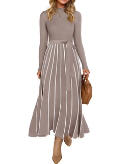 Foto 1 | Foto 1 | Vestido Tipo Suéter Zesica, De Primavera, Cuello Alto, Punto Acanalado, Color Caqui - Venta Internacional.