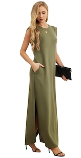 Foto 4 | Foto 4 | Vestido Grecerelle Holgado De Verano Para Mujer, Maxi Con Bolsillos, Verde Militar - Venta Internacional.