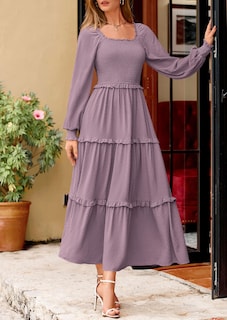 Foto 2 | Foto 2 | Vestido Largo Prettygarden Para Mujer, Primavera, Manga Larga, Gris Y Morado - Venta Internacional.