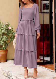 Foto 5 | Foto 5 | Vestido Largo Prettygarden Para Mujer, Primavera, Manga Larga, Gris Y Morado - Venta Internacional.