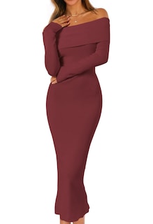 Foto 1 | Foto 1 | Vestido Tipo Suéter Merokeety con Hombros Descubiertos Tinto para Mujer - Venta Internacional