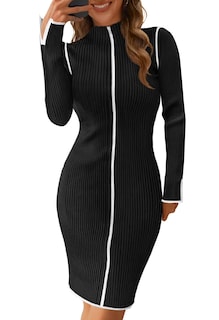Foto 1 | Foto 1 | Vestido Tipo Suéter Merokeety 2025 De Punto Acanalado De Manga Larga Para Mujer - Venta Internacional.