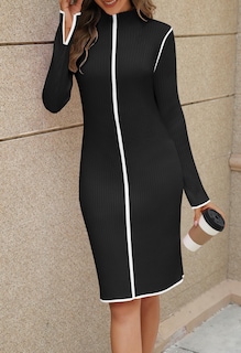 Foto 3 | Foto 3 | Vestido Tipo Suéter Merokeety 2025 De Punto Acanalado De Manga Larga Para Mujer - Venta Internacional.
