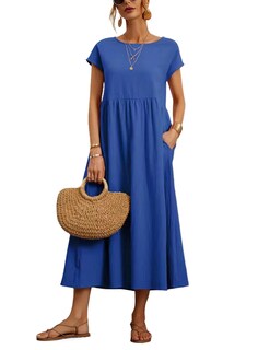 Foto 1 | Foto 1 | Vestido Wrolem Casual De Verano De Algodón Con Bolsillos Para Mujer 2024 - Venta Internacional.