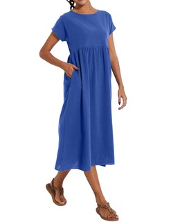 Foto 2 | Foto 2 | Vestido Wrolem Casual De Verano De Algodón Con Bolsillos Para Mujer 2024 - Venta Internacional.