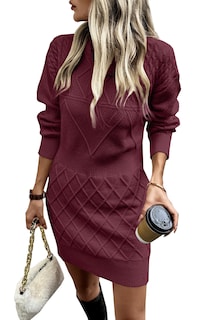 Foto 1 | Foto 1 | Vestido Tipo Suéter Angashion 2025 Otoño-invierno Para Mujer, Color Rojo Vino - Venta Internacional.