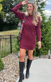 Foto 4 | Foto 4 | Vestido Tipo Suéter Angashion 2025 Otoño-invierno Para Mujer, Color Rojo Vino - Venta Internacional.