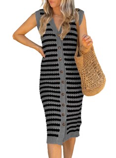 Foto 1 | Foto 1 | Vestido Midi Blencot Para Mujer, A Rayas, Primavera, Sin Mangas, Gris S - Venta Internacional.