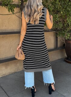 Foto 2 | Foto 2 | Vestido Midi Blencot Para Mujer, A Rayas, Primavera, Sin Mangas, Gris S - Venta Internacional.