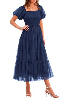 Foto 1 | Foto 1 | Vestido Prettygarden De Tul Midi Fruncido 2025 Azul Marino Para Mujer - Venta Internacional.