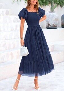 Foto 4 | Foto 4 | Vestido Prettygarden De Tul Midi Fruncido 2025 Azul Marino Para Mujer - Venta Internacional.