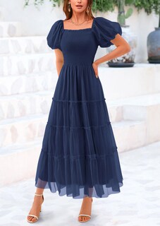 Foto 7 | Foto 7 | Vestido Prettygarden De Tul Midi Fruncido 2025 Azul Marino Para Mujer - Venta Internacional.