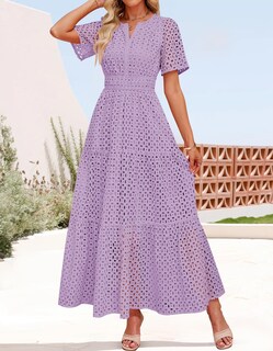 Foto 4 | Foto 4 | Vestido Largo Zesica 2025 De Verano Con Manga Corta Y Cuello En V Para Mujer - Venta Internacional.