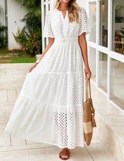 Foto 2 | Foto 2 | Vestido Largo Zesica 2025 De Verano Con Manga Corta Y Cuello En V Para Mujer - Venta Internacional.