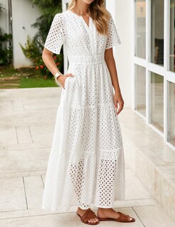 Foto 3 | Foto 3 | Vestido Largo Zesica 2025 De Verano Con Manga Corta Y Cuello En V Para Mujer - Venta Internacional.