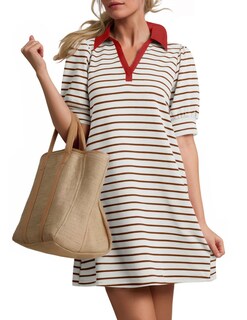 Foto 1 | Foto 1 | Vestido Zesica Minivestido Casual De Verano A Rayas Con Cuello En V Para Mujer - Venta Internacional.