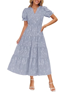 Foto 1 | Foto 1 | Vestido Midi Zesica Para Mujer, Verano 2025, Manga Corta, Cuello En V - Venta Internacional.