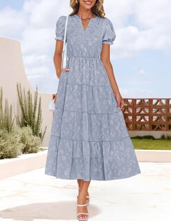 Foto 2 | Foto 2 | Vestido Midi Zesica Para Mujer, Verano 2025, Manga Corta, Cuello En V - Venta Internacional.