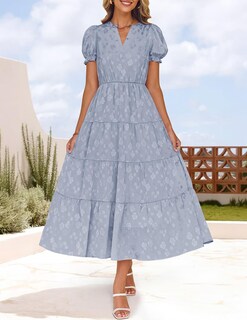 Foto 3 | Foto 3 | Vestido Midi Zesica Para Mujer, Verano 2025, Manga Corta, Cuello En V - Venta Internacional.