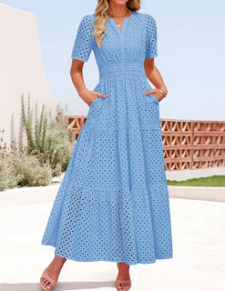 Foto 3 | Foto 3 | Vestido Largo Zesica 2025 De Verano Con Manga Corta Y Cuello En V Para Mujer - Venta Internacional.
