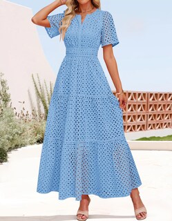 Foto 4 | Foto 4 | Vestido Largo Zesica 2025 De Verano Con Manga Corta Y Cuello En V Para Mujer - Venta Internacional.