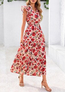 Foto 4 | Foto 4 | Vestido Midi Prettygarden 2025 Con Estampado Floral Con Cuello En V Y Volantes Para Mujer - Venta Internacional.