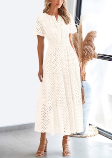 Foto 4 | Foto 4 | Vestido Largo Prettygarden 2025 Summer Para Mujer Con Ojales, Beige Y Blanco - Venta Internacional.