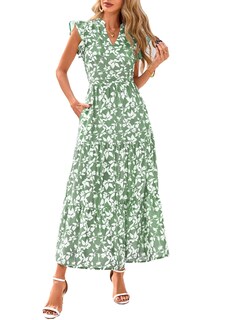 Foto 1 | Foto 1 | Vestido Midi Prettygarden Para Mujer Con Cuello En V Con Estampado Floral De Verano 2025 - Venta Internacional.