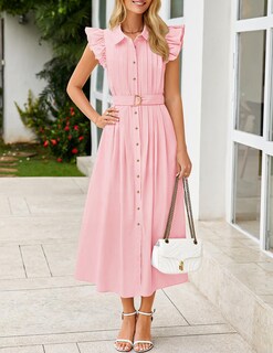 Foto 2 | Foto 2 | Vestido Zesica 2025 De Verano Con Botones Bohemio, Cuello En V, Cuello En V, Rosa Para Mujer - Venta Internacional.