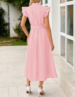 Foto 4 | Foto 4 | Vestido Zesica 2025 De Verano Con Botones Bohemio, Cuello En V, Cuello En V, Rosa Para Mujer - Venta Internacional.