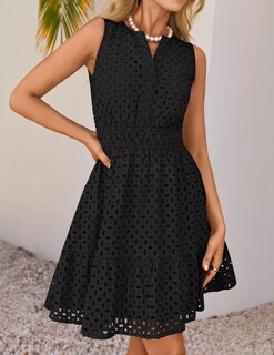 Foto 6 | Foto 6 | Vestido De Verano Zesica Sin Mangas Con Cuello En V Y Ojales, Negro - Venta Internacional.