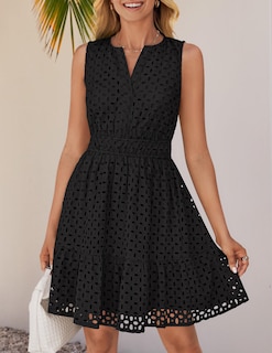 Foto 7 | Foto 7 | Vestido De Verano Zesica Sin Mangas Con Cuello En V Y Ojales, Negro - Venta Internacional.