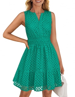 Foto 1 | Foto 1 | Vestido De Verano Zesica Sin Mangas Con Cuello En V Y Ojales Verde Para Mujer - Venta Internacional.