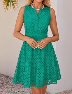 Foto 3 | Foto 3 | Vestido De Verano Zesica Sin Mangas Con Cuello En V Y Ojales Verde Para Mujer - Venta Internacional.