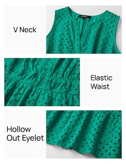 Foto 5 | Foto 5 | Vestido De Verano Zesica Sin Mangas Con Cuello En V Y Ojales Verde Para Mujer - Venta Internacional.