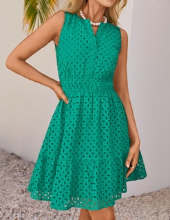 Foto 6 | Foto 6 | Vestido De Verano Zesica Sin Mangas Con Cuello En V Y Ojales Verde Para Mujer - Venta Internacional.