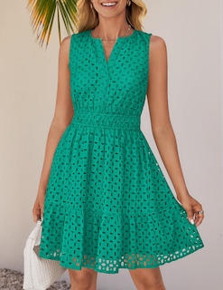 Foto 7 | Foto 7 | Vestido De Verano Zesica Sin Mangas Con Cuello En V Y Ojales Verde Para Mujer - Venta Internacional.