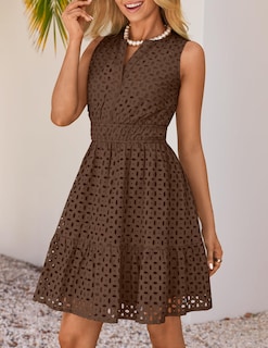 Foto 2 | Foto 2 | Vestido De Verano Zesica Sin Mangas Con Cuello En V Y Ojales, Color Café - Venta Internacional.