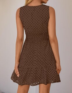 Foto 4 | Foto 4 | Vestido De Verano Zesica Sin Mangas Con Cuello En V Y Ojales, Color Café - Venta Internacional.