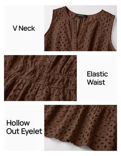 Foto 5 | Foto 5 | Vestido De Verano Zesica Sin Mangas Con Cuello En V Y Ojales, Color Café - Venta Internacional.