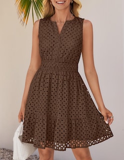 Foto 7 | Foto 7 | Vestido De Verano Zesica Sin Mangas Con Cuello En V Y Ojales, Color Café - Venta Internacional.