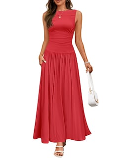 Foto 1 | Foto 1 | Vestido Largo Zesica 2025 Sin Mangas Con Cuello Redondo Y Bolsillos - Rojo - Venta Internacional.